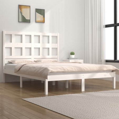 Cadre de lit sans matelas blanc 150x200 cm bois de pin massif 