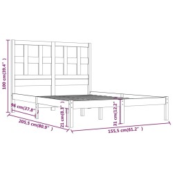 Cadre de lit sans matelas blanc 150x200 cm bois de pin massif 