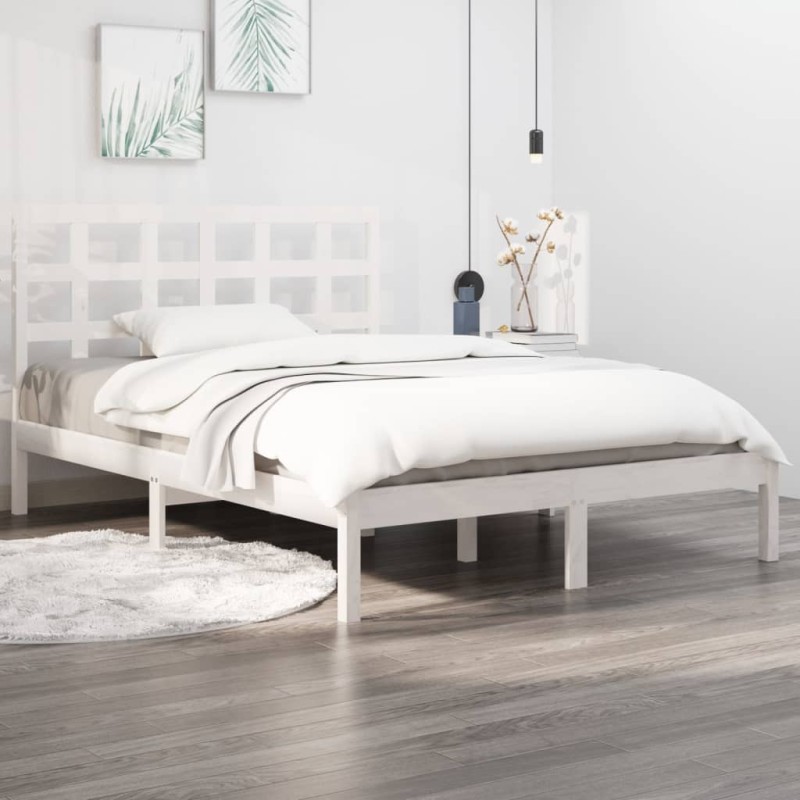 Cadre de lit sans matelas blanc 135x190 cm bois massif 