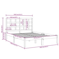Cadre de lit sans matelas blanc 135x190 cm bois massif 