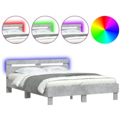 Cadre de lit avec LED sans matelas gris béton 140x190 cm 