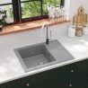 Évier de cuisine avec trou de trop-plein ovale Gris Granit 