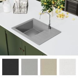 Évier de cuisine avec trou de trop-plein ovale Gris Granit 