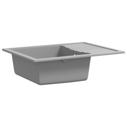 Évier de cuisine avec trou de trop-plein ovale Gris Granit 