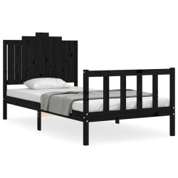 Cadre de lit sans matelas noir 100x200 cm bois massif de pin 