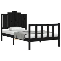 Cadre de lit sans matelas noir 100x200 cm bois massif de pin 