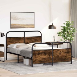 Cadre de lit en métal sans matelas chêne fumé 137x190 cm 