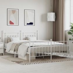 Cadre de lit métal sans matelas et pied de lit blanc 160x200 cm 