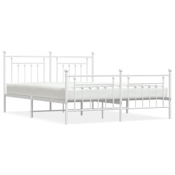 Cadre de lit métal sans matelas et pied de lit blanc 160x200 cm 