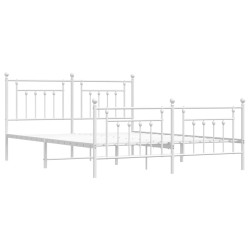 Cadre de lit métal sans matelas et pied de lit blanc 160x200 cm 