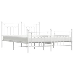 Cadre de lit métal sans matelas et pied de lit blanc 160x200 cm 