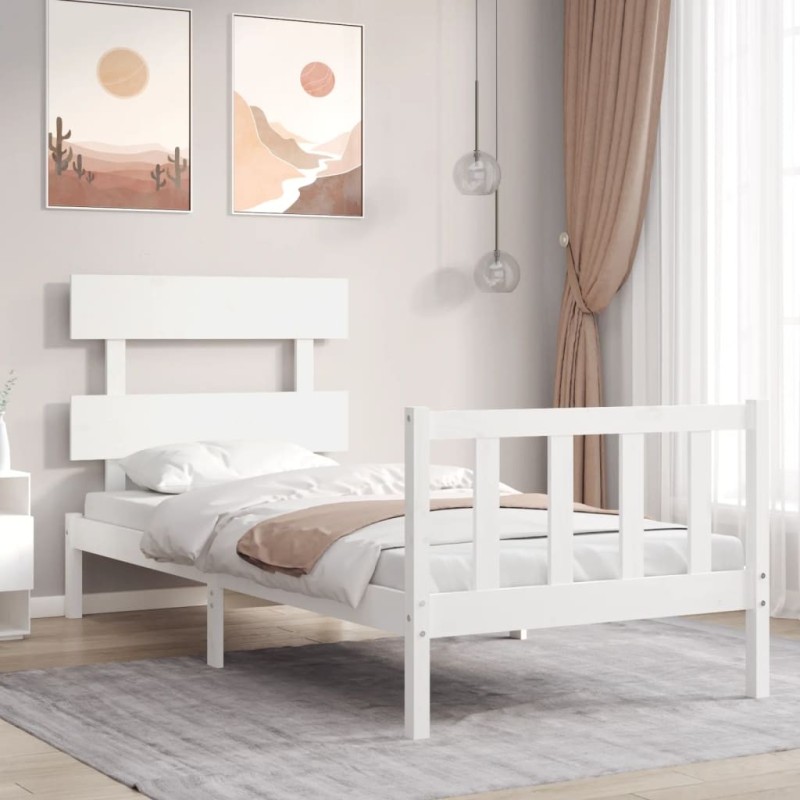 Cadre de lit sans matelas blanc 100x200 cm bois de pin massif 