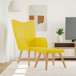 Chaise de relaxation avec tabouret Jaune moutarde Tissu 