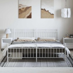 Cadre de lit métal sans matelas et pied de lit blanc 193x203 cm 