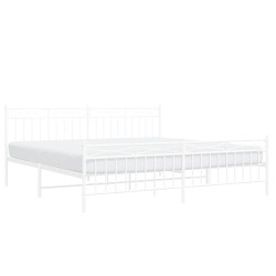 Cadre de lit métal sans matelas et pied de lit blanc 193x203 cm 