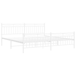 Cadre de lit métal sans matelas et pied de lit blanc 193x203 cm 