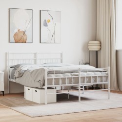 Cadre de lit métal sans matelas et pied de lit blanc 160x200 cm 