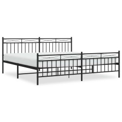 Cadre de lit métal sans matelas avec pied de lit noir 193x203cm 