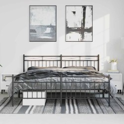 Cadre de lit métal sans matelas avec pied de lit noir 193x203cm 