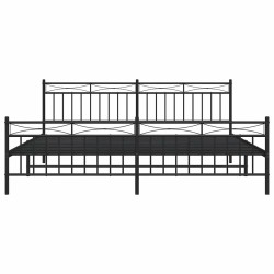 Cadre de lit métal sans matelas avec pied de lit noir 193x203cm 