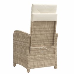 Chaise inclinable de jardin avec coussins beige résine tressée 