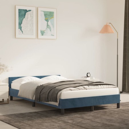 Cadre de lit sans matelas bleu foncé 120x190 cm velours 
