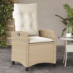 Chaise inclinable de jardin avec coussins beige résine tressée 