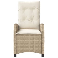 Chaise inclinable de jardin avec coussins beige résine tressée 