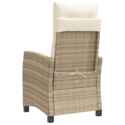 Chaise inclinable de jardin avec coussins beige résine tressée 