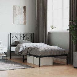 Cadre de lit métal sans matelas avec tête de lit noir 90x190 cm 