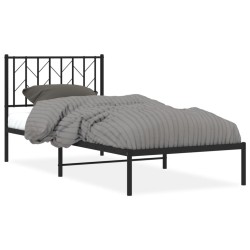 Cadre de lit métal sans matelas avec tête de lit noir 90x190 cm 
