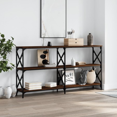 Table console chêne marron 200x28x80,5 cm bois d'ingénierie 
