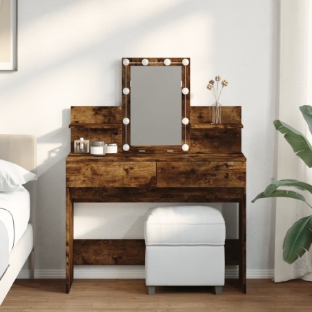 Coiffeuse avec LED chêne fumé 100x40x130 cm 