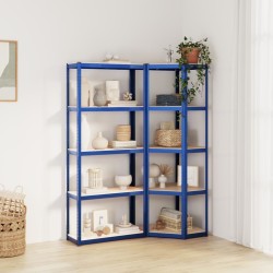 Étagères à 5 niveaux 2pcs Bleu Acier et bois d'ingénierie 