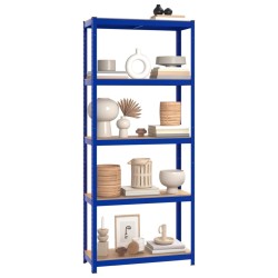 Étagères à 5 niveaux 2pcs Bleu Acier et bois d'ingénierie 
