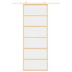 Porte coulissante doré 76x205 cm verre ESG clair et aluminium 
