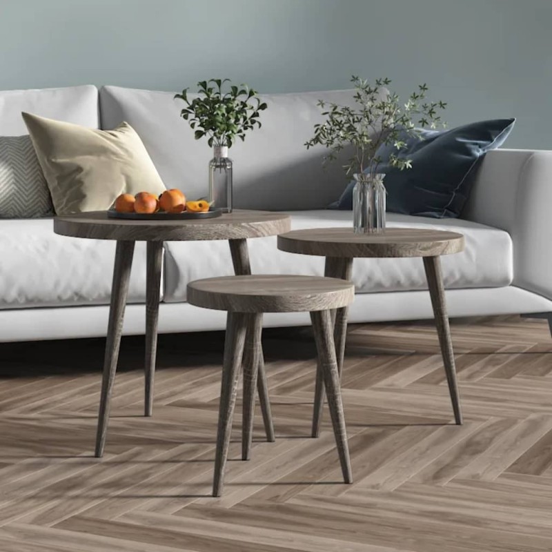 Ensemble de tables d'appoint 3 pcs Gris MDF et fer Ensemble de tables d'appoint 3 pcs Gris MDF et fer