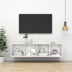 Meuble TV mural Blanc brillant 37x37x142,5 cm Bois d’ingénierie 