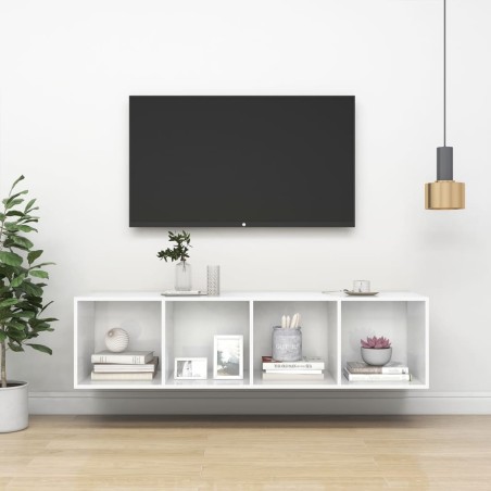 Meuble TV mural Blanc brillant 37x37x142,5 cm Bois d’ingénierie 