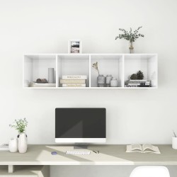 Meuble TV mural Blanc brillant 37x37x142,5 cm Bois d’ingénierie 
