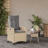 Chaise inclinable de jardin coussins mélange beige poly rotin 