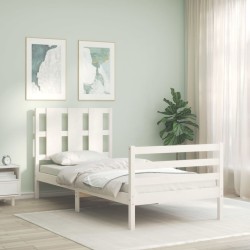 Cadre de lit sans matelas blanc bois massif 