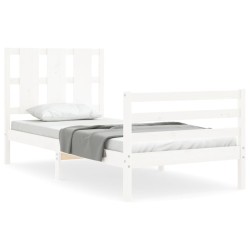 Cadre de lit sans matelas blanc bois massif 