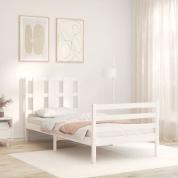 Cadre de lit sans matelas blanc bois massif 