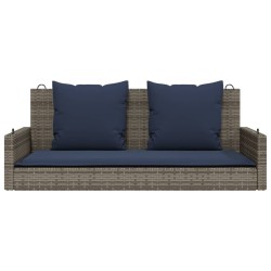 Banc à bascule avec coussins Gris 119 x 56 x 48 cm Résine tressée 