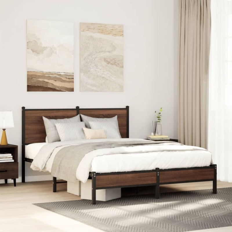 Cadre de lit en métal sans matelas chêne marron 137x190 cm 