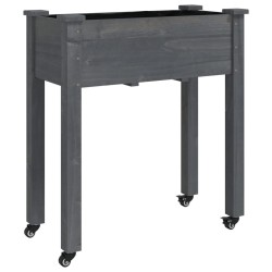 Jardinière sur roues avec doublure gris 71x37x80 cm bois sapin 