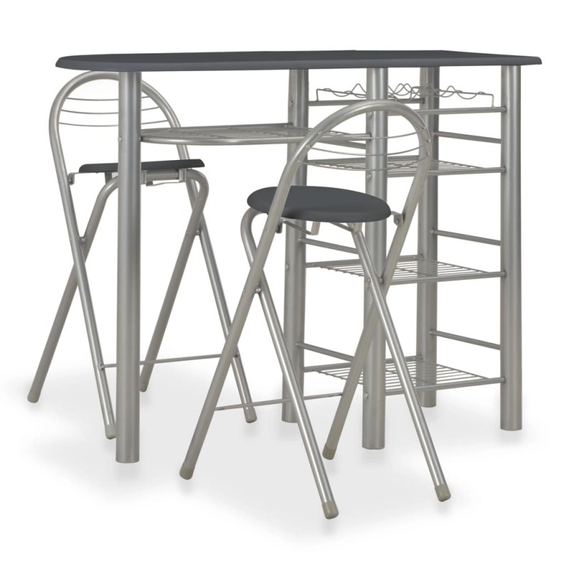 Ensemble de bar avec étagères 3 pcs Bois et acier Noir 
