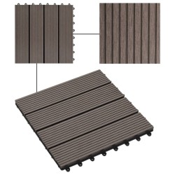 Carreaux de terrasse 22 pcs 30 x 30 cm 2 m² WPC Marron foncé 