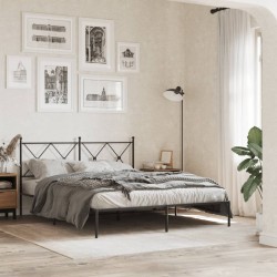Cadre de lit métal sans matelas avec tête de lit noir 150x200cm 